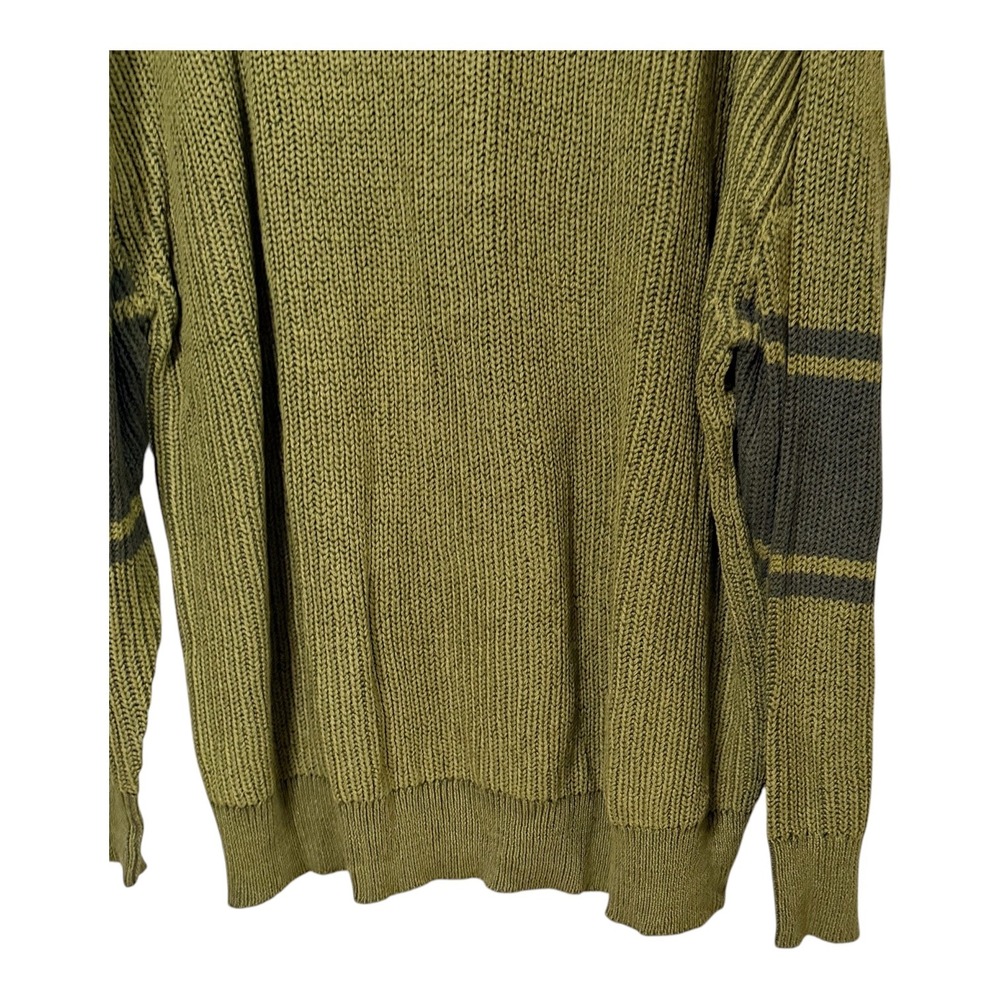 Sage + Steel Mens XXL Shaker Knit Sweater Olive Green Striped Sleeve Crewneck - Picture 4 of 7